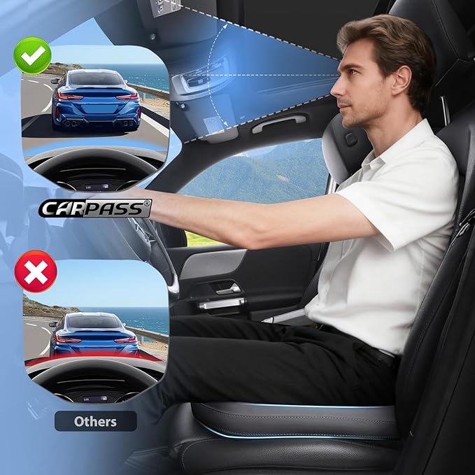 CAR PASS Premium Leather Car Seat Cushion, Comfort Memory Foam Driver Seat Cushion for Long Driving, Waterproof Non-Slip Seat Cushions for Cars, Truck, SUV, Office Chairs, Stadium, Gray ﻿