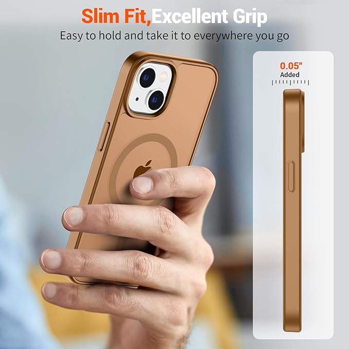SUPFINE Magnetic for iPhone 15 Plus Case & iPhone 14 Plus Case(Compatible with MagSafe)(Military Grade Drop Protection) Slim Translucent Shockproof with Anti-Fingerprint Phone Case,Brown