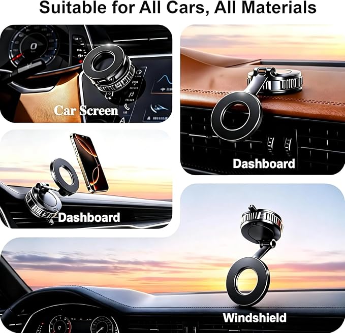 Magsafe Car Mount 2026 Upgraded, 360° Adjustable Magnetic Car Phone Holder[98 LBS Strongest Suction] Dashboard Windshield Vacuum Magnetic Phone Holder for Your Car fit iPhone & Android