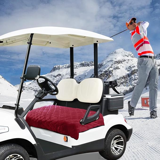 YOKYHOM Golf Cart Seat Covers for 2 & 4 Passenger Carts, Thick Short Plush with Non-Slip Backing, Ultra Soft Seat Towel Blanket, Fits EZGO, Club Car, Yamaha, 51"x30.5", Wine Red