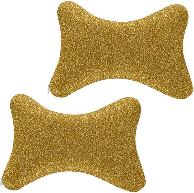 Headrest Pillow for Car Seat, 2 Pcs Memory Foam Neck Support Pillow for Neck Pain Relief, Compatible with Beautiful Gold Bling Glitter Sparkles Pattern Car Office Soft Travel Pillow