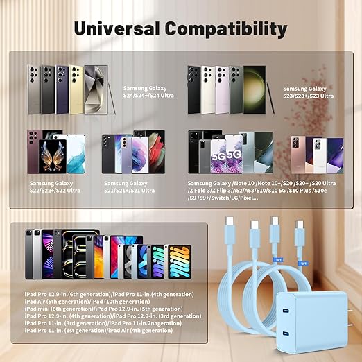 45W Dual Port Super Fast Charger with Long USB C to C Cable 10ft,Type C Wall Charger Block and Android Phone Charging Cord for Samsung Galaxy S26 Plus/S25 Ultra/S25+/S24+/S23+/S22+/S21/S20/Note 20/10+