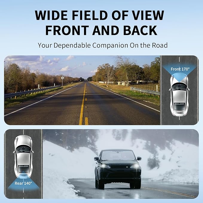 4K Dash Cam Front and Rear Dashcams for Cars, G-Sensor,Built in WiFi with APP, HD Loop Recording, Night Vision, Wide Angle, WDR, Parking Mode