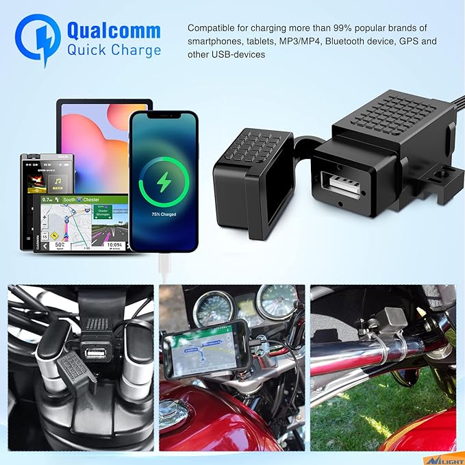 Nilight Waterproof Motorcycle USB 3.1Amp Quick SAE to USB Charger Adapter O Ring Terminal Cable Harness with Inline 5Amp Fuse Handlebar for Mobile Devices GPS