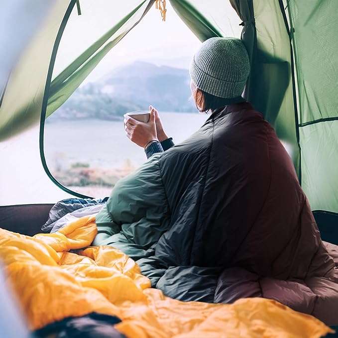 zzlamb Camping Blanket for Cold Weather,Outdoor Puffy Blanket Portable Down Alternative,Windproof Warm Cloak with Snaps,Cozy Quilt Backpacking Picnic RV Travel Plane Car Hammock Beach Climbing