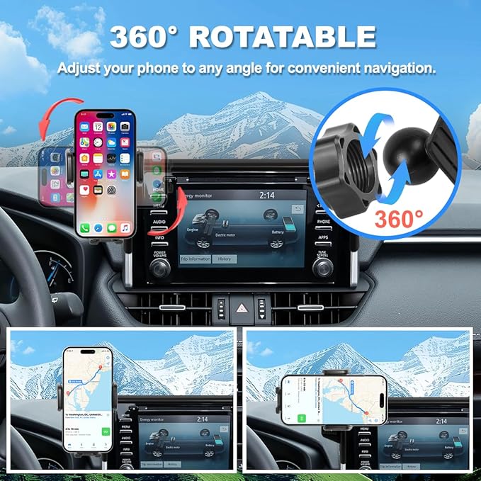 Car Phone Holder Fit for 2019-2025 Toyota RAV4 Accessories Phone Mount 7/8-inch Screen Fixed Clip, Cell Phone Automobile Cradles Hands-Free 360 Degree Rotation Not Affect Air Vent
