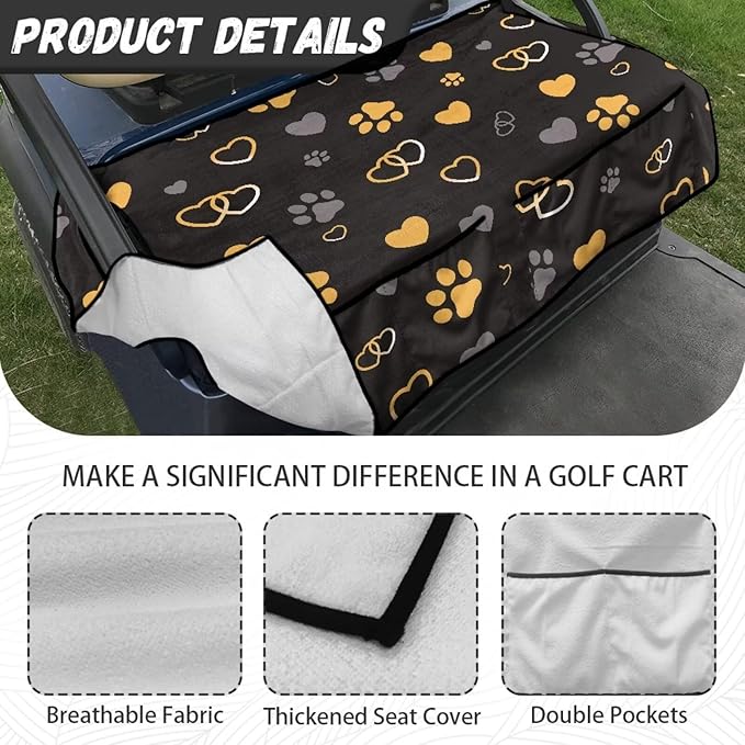 Biyejit Golf Cart Seat Covers with 4 Pockets Golf Cart Seat Towel Blanket Fits 2-Seat Golf Carts, Golf Cart Accessories