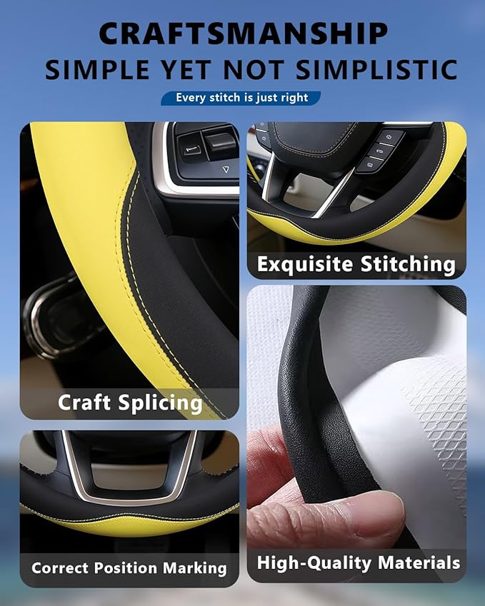 Heavy-Duty Steering Wheel Cover for RV Trucks & Campers - Non Slip Covers, Steering Wheel Grip for Motorhomes & Recreational Vehicles, Fits Oversized 15.5-16 Inch Wheels (Yellow)