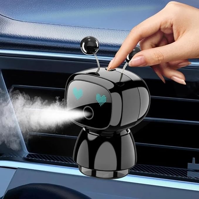 Robot Intelligent Aromatherapy Machine, Smart Cute Robot Car Air Freshener, Fine Spray/Fillable/Four-Gear Adjustment/Vibration Sensing/On-Off/Large Capacity Long-Lasting Fragrance/V3 (Black, Cologne)