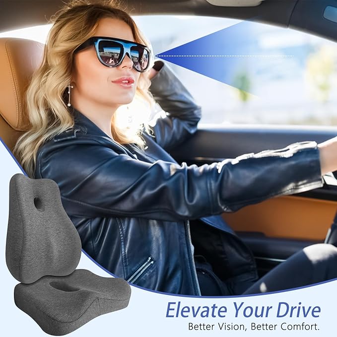 Seat Cushion & Lumbar Support Pillow Set for Office Chair, Ergonomic Pillow for Sciatica Pain Relief, Memory Foam Back Support Pillow & Chair Cushion for Car seat, Desk Chair (Grey)