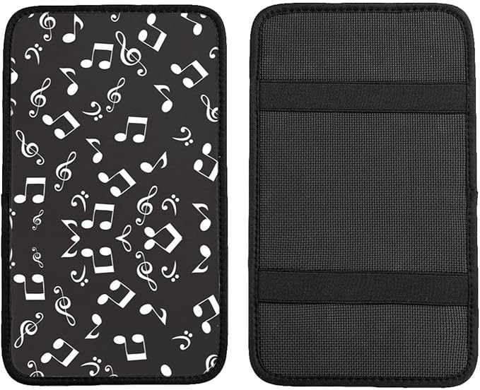 Car Armrest Cover Auto Center Console Pad Arm Rest Cushion Soft Car Accessories Universal for Most Vehicle (White Music Notes Pattern Design)
