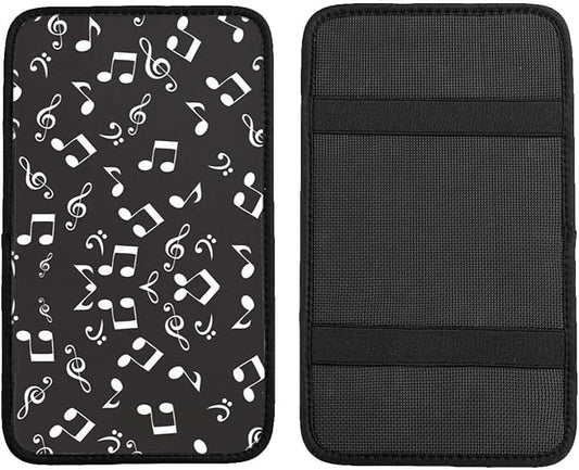 Car Armrest Cover Auto Center Console Pad Arm Rest Cushion Soft Car Accessories Universal for Most Vehicle (White Music Notes Pattern Design)