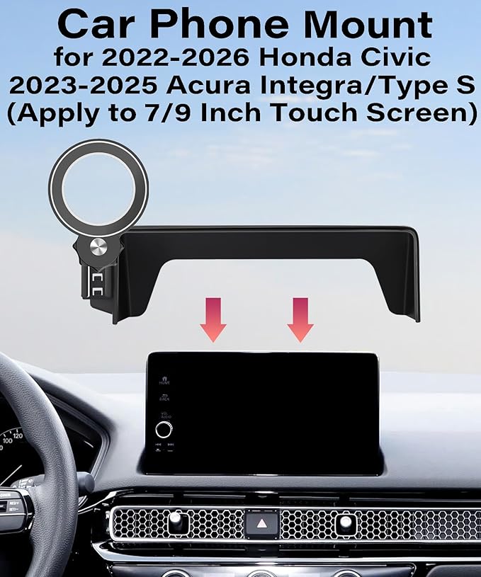 Car Phone Holder for Honda Civic 2022-2026 / Acura Integra 2023-2025 Accessories Apply to 7/9 Inch Touch Screen Fixed Clip Magnetic Cell Phone Mount Hands-Free 360 Degree Rotation