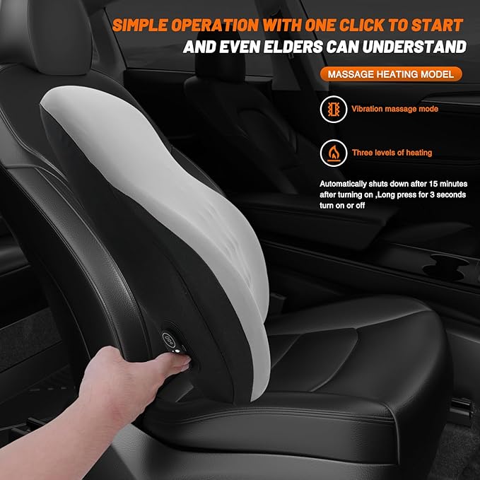 Lumbar Support Pillow for Office Chair Lumbar Support Pillow for car Heated Vibrating Pillow Back Support for Office Chair for Recliner 3 Heating Levels & 4 Motors & 3 Intensities, Gifts,Gray
