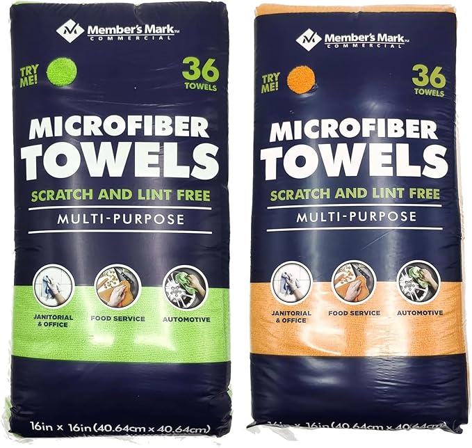Member Mark Premium Microfiber Cleaning Towels 36 Count (Choose Color) (Pack (Green+ Orange))