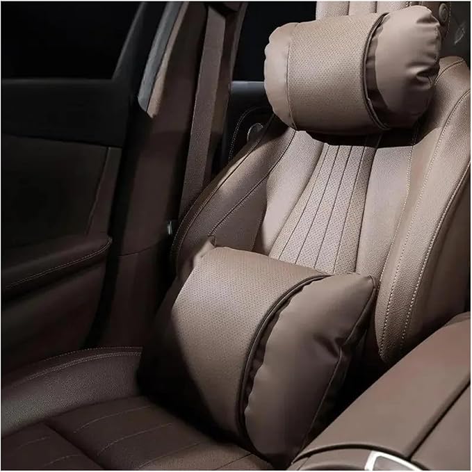 1/2PCS PU Leather Car Neck Pillow & Lumbar Support Cushion, Breathable Universal Seat Headrest Waist Pad, Soft Support Cushion for Daily Driving and Travel(E Style headrest)