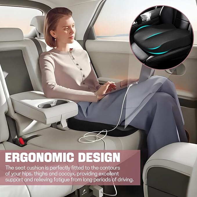 Hovom Car Seat Cushion, Wedge Memory Foam Car Cushion for Driving Seats, Non-Slip Adult Booster Seat Cushions Pad for Driver, Raise Height to Improve Driving Vision & Tailbone Pain Relief (Black)