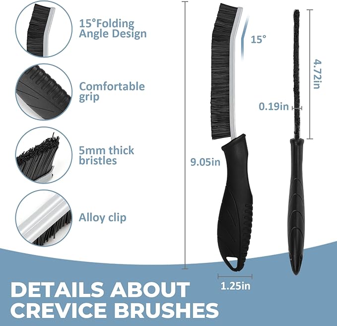 TQRR 3Pcs Cleaning Brush- Includes 1 Soft Bristle Cleaning Brush, 2 Hard Crevice Brush, Bathroom Cleaning Brush, Multifuntianal Grout Brush, Cleaning Tools for Auto Vent Wheel Kitchen House (Black)