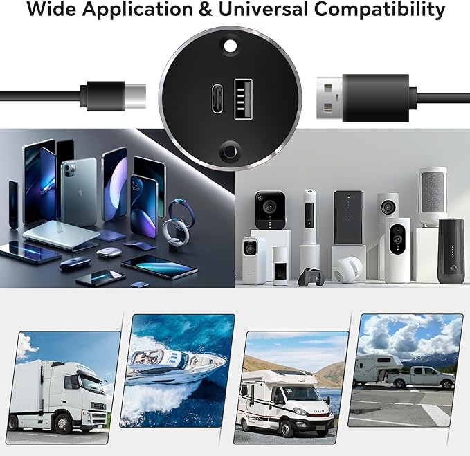 12V USB Outlet All-Aluminum QC 3.0 USB-A & USB-C PD3.0 Dual High-Speed Charger Socket, Recessed Mount Type-A Type-C Port for Camper Van Trailer RV Boat Truck (Big Version*2)