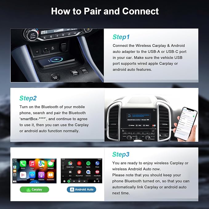 Wireless carplay Adapter for iPhone, for Apple carplay Wireless Adapter, for Android Auto Wireless Adapter, 2 in 1 Auto Wireless CarPlay Dongle, Plug & Play, for iPhone iOS 10+/ Android 11+