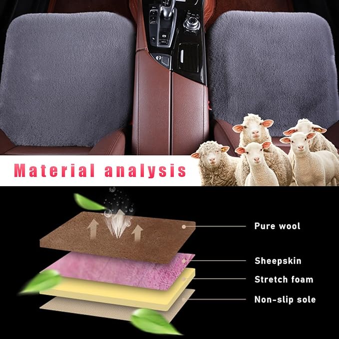 Sheepskin Car Seat Cushion, Comfortable Soft Fur Wool Auto Front Seat Cover, Vehicle Seat Protector Pad for Warm Winter Office Chair, Universal Decor Car Accessories (Gray)