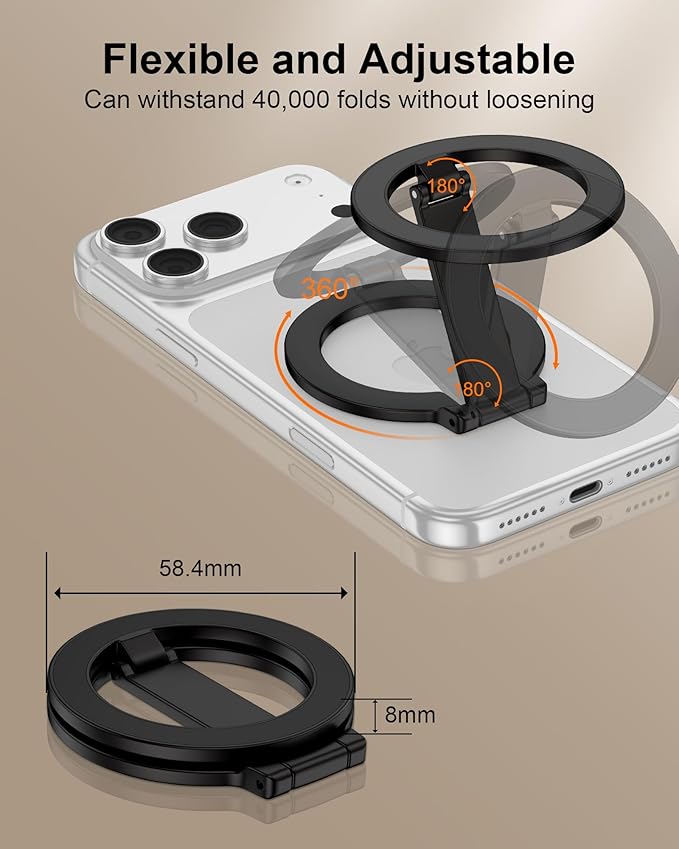 Magnetic Phone Grip for Magsafe, Foldable 360°Rotation Kickstand Mag Safe iPhone Stand, Dual-Sided Magnet Finger Loop Cellphone Ring-Style Holder for Apple 17/16/15/14/13/12 Series&MagSafe Car Mount