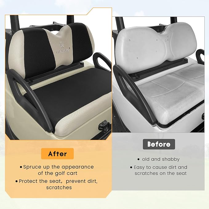 Golf Cart Seat Covers 2 PCS Front and Rear Seat Covers Sets for Club Car Precedent and Yamaha G29 Standard Seat Cushion,Replacement Cooling Breathable Washable No Stapler Needed(Black&Beige)