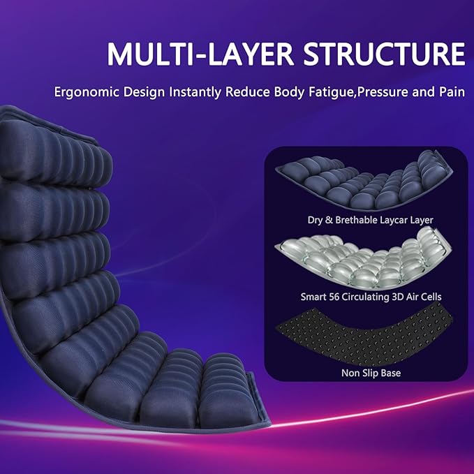 SUNFICON Air Seat Cushion Inflatable Seat Cushion Portable Car Seat Office Chair Wheelchair Pad Anti Bedsore Orthopedics Pain Pressure Relief Cushion Camping Seat Mat w Pump 18 ''x 16'' x1'' Blue
