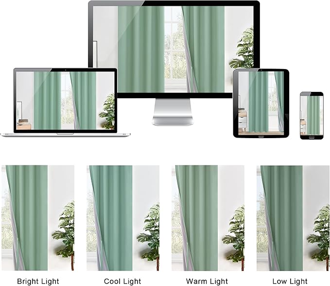 XWZO 100% Blackout Curtains 2 Panels with Tiebacks- Double Layers Heat and Full Light Blocking Window Panels with Grommets for Narrow Short Windows, Light Sage, W38 x L45, Set of 2