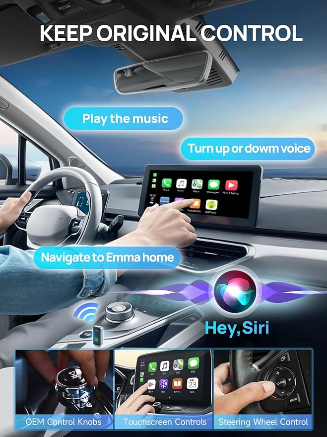 Moman Wireless CarPlay Adapter, Plug & Play Car Play in-Dash Converter for iOS 10+ & Android Auto with USB-A/USB-C Convert Wired to Wireless for 800+ Cars (2016+)