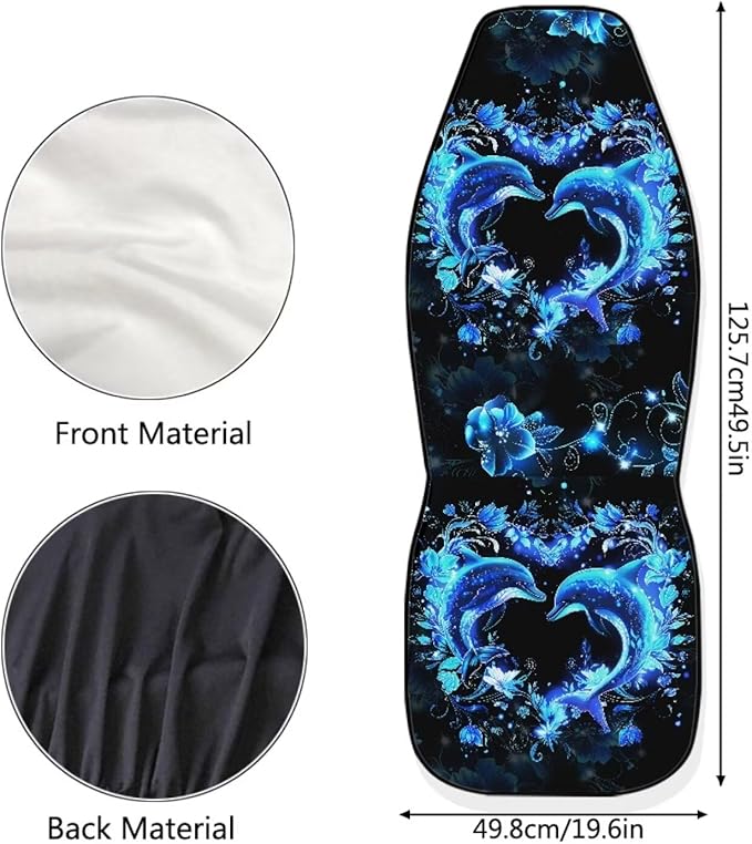 BIGCARJOB Neon Dolphin Car Seat Cover Set of 2 Pcs - Cute Dolphin Print Auto Interior Accessories, Vehicle Bucket Seat Protector, Front Seat Cushion Pads, Universal Fit