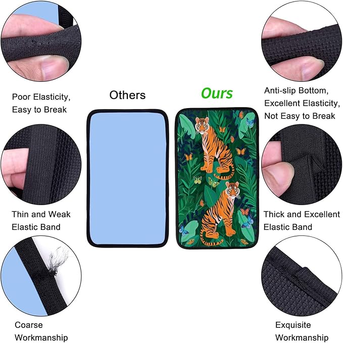 Car Armrest Cover Pads Universal Fashion Cute Auto Center Console Armrest Cover Pad with 2PCS Car Coasters Soft Waterproof Car Armrest Seat Protector for Women, Two Tiger Butterfly