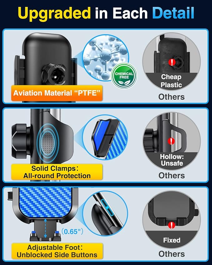 VANMASS Phone Holders for Your Car Ultimate Military-Grade Car Phone Holder Mount【Patent & Safety Certs】 Upgraded Shockproof Truck Air Vent Phone Mount for iPhone 17 Pro Max 16 Samsung Android,Blue