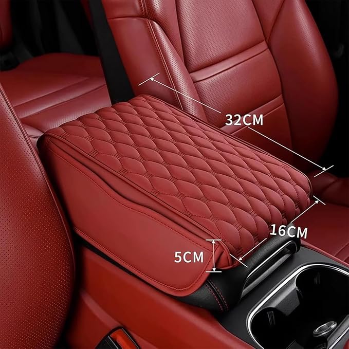 Car Center Console Cushion Pad for Hyundai Elantra 2017-2020, Leather Armrest Box Pad Armrest Cover Arm Rest Cover Pad with 2 Storage Bags Waterproof for Most Vehicles Vehicles SUVs, F/Red