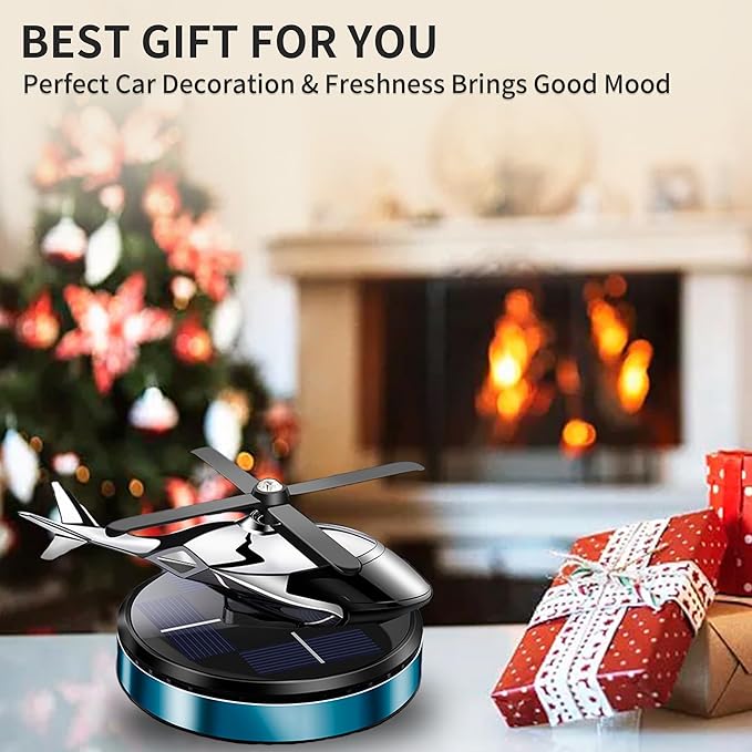 Car Air Freshener, Helicopter Solar Energy Rotating Aromatherapy Al Alloy Diffuser,Long-Lasting Fragrance, Interior Decoration Accessories Diffuser for Car and Home（Blue）