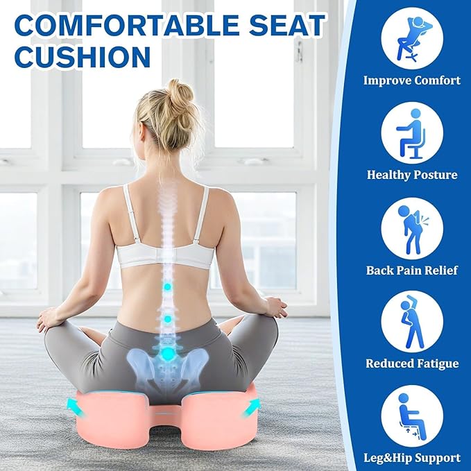 Seat Cushion, Chair Cushions, Office Chair Cushions, Anti-Slip Bottom & Removable Cover Tailbone Pain Relief Cushion, Memory Foam Seat Cushion, 5.28 in Thick (Pink)