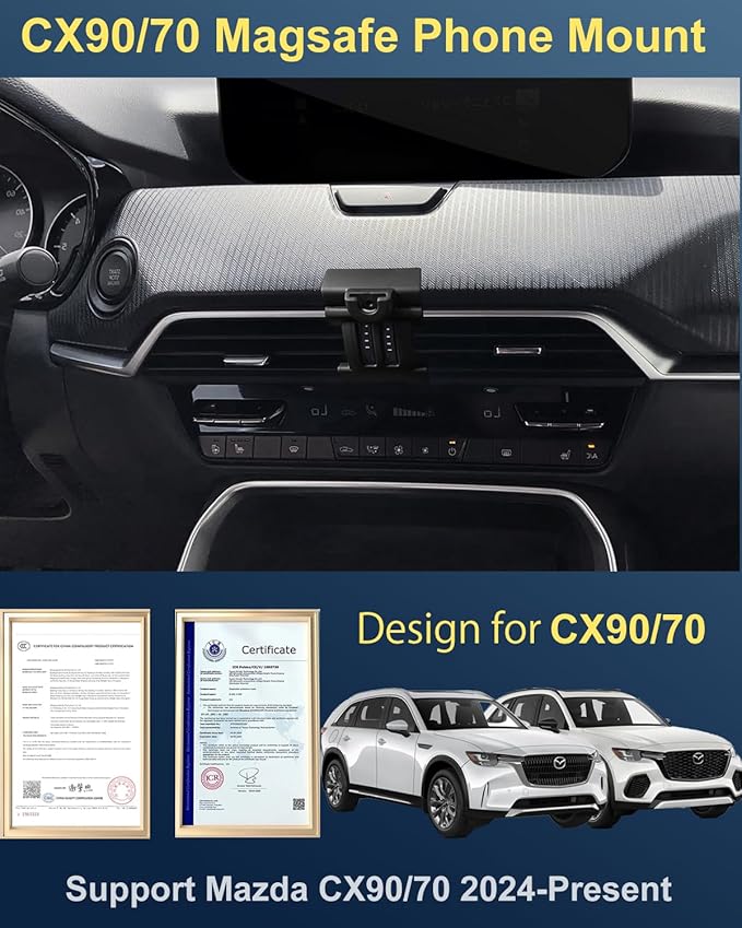 Designed for MagSafe Car Mount for 2026 Mazda cx70 cx90 Phone Holder 2026 15W Fast Wireless Charging 2026 Mazda CX-70 CX-90 Phone Mount 2026 Mazda CX90 Accessories Support 2024-present cx90/70