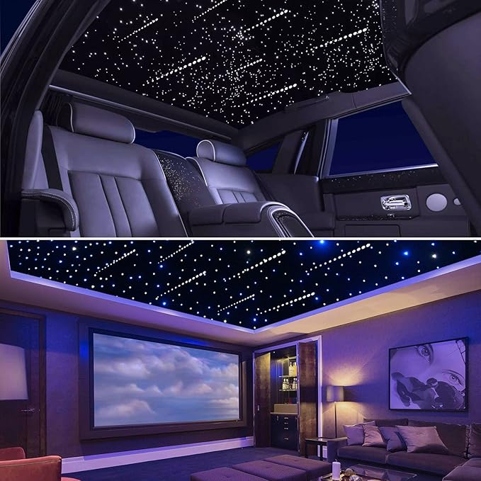 16W Meteor Twinkle LED Fiber Optic Lights, Bluetooth APP/Remote/Music Control RGBW Star Ceiling Light Kit+Adapter+Car Use Plug+Shooting Stars Light Kit, 450pcs*0.03in*9.8ft for Car/Home