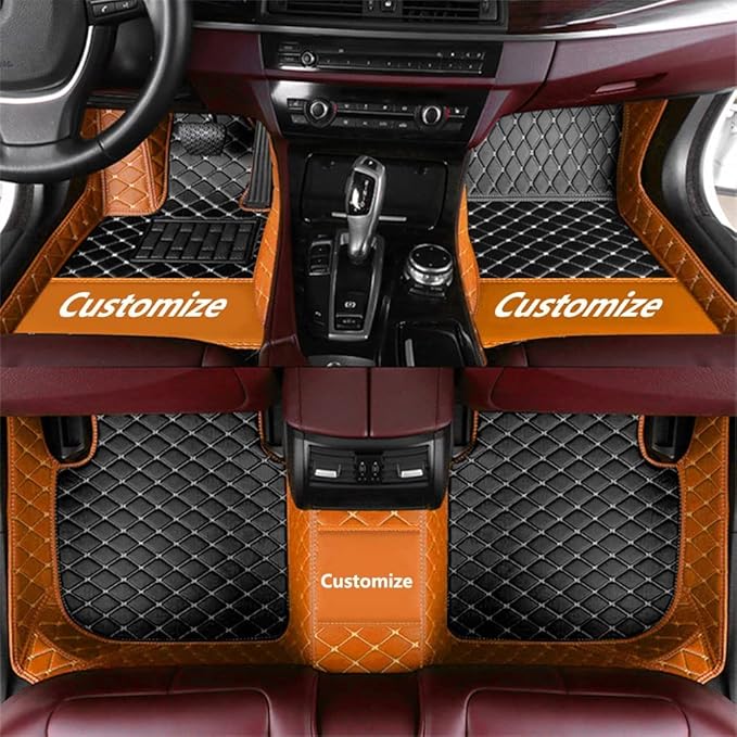 Custom Making Car Floor Mats for 90% Car Model Luxury Leather All Weather Waterproof Anti-Skid Full Coverage Liners (Black and Orange)