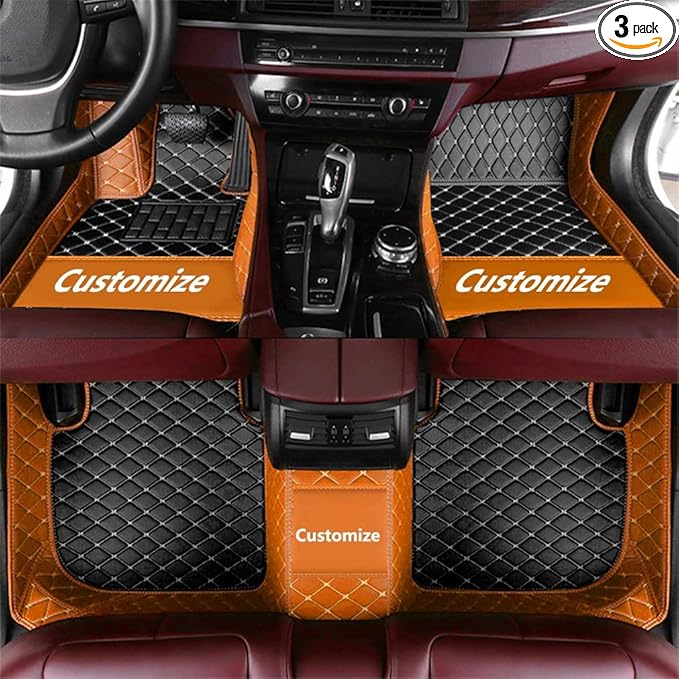 Custom Fit Car Floor Mats - Full Coverage Automotive Leather Floor Liners for Most Vehicles by MingyunSM (Black & Orange)