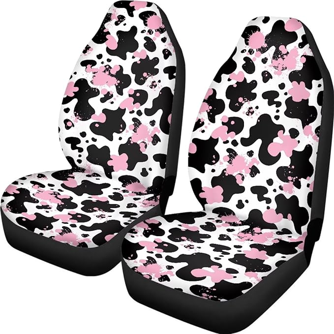 Pink Black Cow Print Front Seat Covers for Cars Navajo Aztec Driver Car Seat Protector Comfort Polyester Bucket Seat Covers Universal Fit for SUV Truck Sedan
