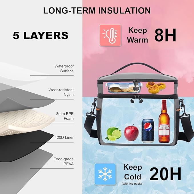 EVERFUN Small Cooler Bag 24/48 Can Insulated Lunch Box Double Deck Soft Leak-Proof Waterproof Collapsible Ice Chest for Men Women Work Travel Car Trip Picnic Beach
