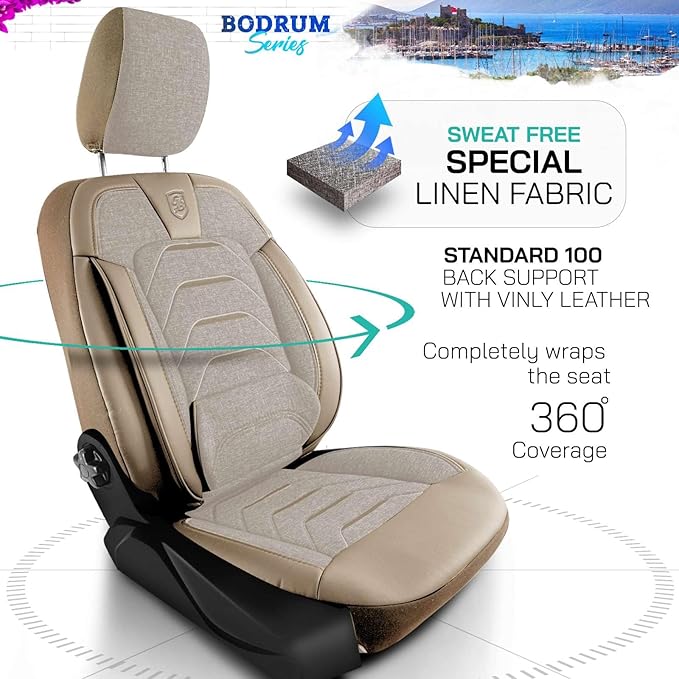 Premium Car Seat Covers Front Seat - Linen Car Seat Cover for SUV, Cars, Most Pickups, Beige, Car Seat Protector, Car Seat Covers Front Seats, Car Seat Protector