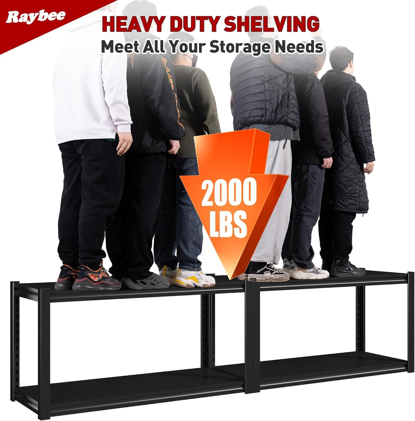 Raybee 40" Wide Heavy Duty Garage Storage Shelves, 3 Pack, Adjustable 4 Tier Metal Shelves for Warehouse, Pantry, Kitchen, 40" W x19 D x57 H, Black