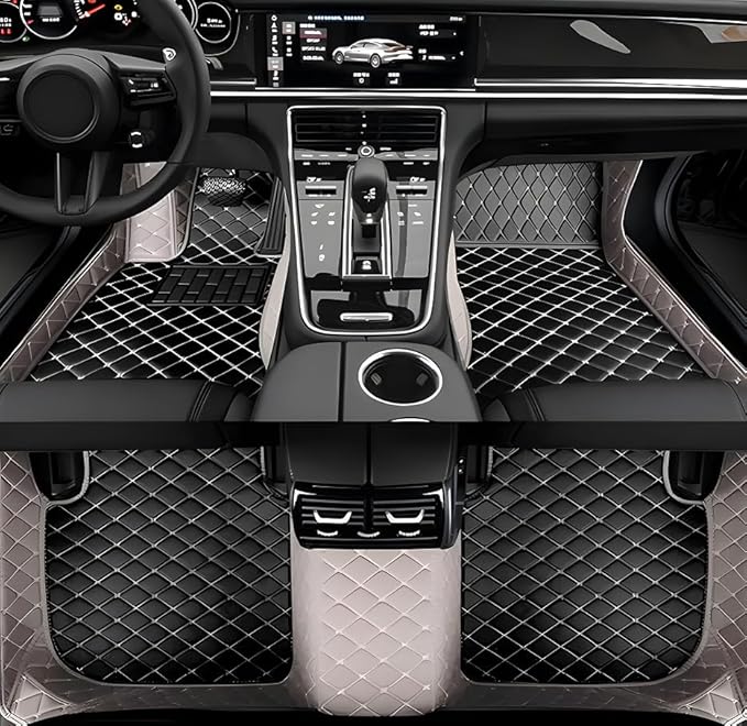 Customize Car Floor Mats for 99% Sedan SUV Sports Car All Weather Leather Full Coverage Waterproof Non-Slip Vehicle Lining Pads (Grey Black)