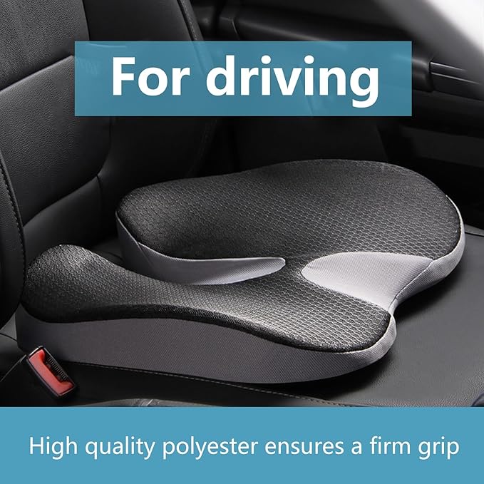Car Seat Cushion for Long Driving, Ergonomic Memory Foam Seat Cushion, Car Seat Cushion for Back Pain and Lumbar Support Non Slip and Easy Clean for Driving Gaming Chair and Travel C Cool Black