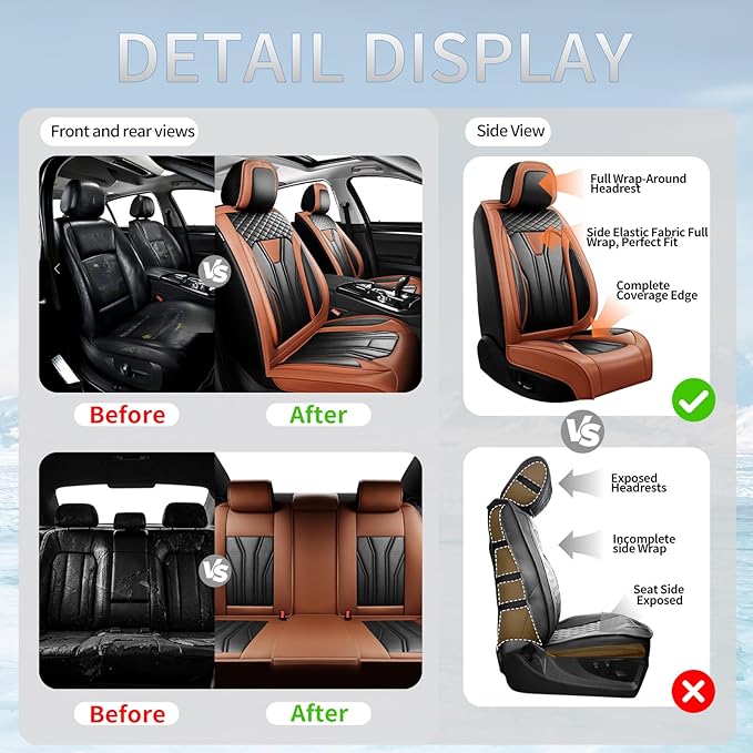 Fit Tucson Car Seat Covers Compatible with Hyundai Tucson 2010-2026, Premium Leather Breathable,Wear Resistant, Airbag Compatible, All-Weather Protection & Full Coverage, Full Set Brown&Black