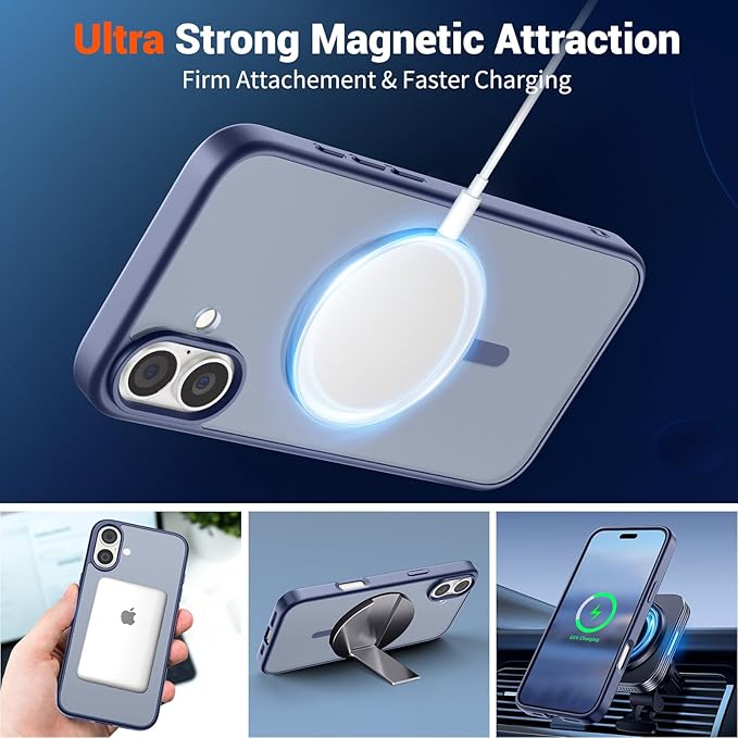 SUPFINE Magnetic for iPhone 16 Case (Compatible with MagSafe) (Military Grade Drop Protection) Slim Translucent Matte Shockproof with Anti-Fingerprint Phone Case,Lavender Gray