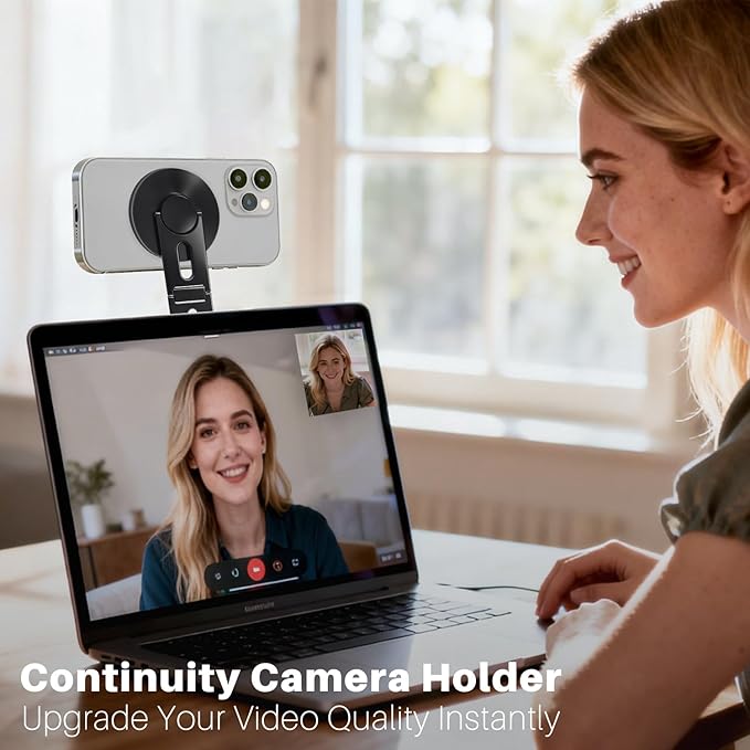 Invisible Adjustable Magnetic Laptop Phone Holder for Dual Screen, Foldable Continuity Camera Mount for Magsafe iPhone 12-7, Aluminum Monitor Side Mount Stand for MacBook, Tesla, iMac