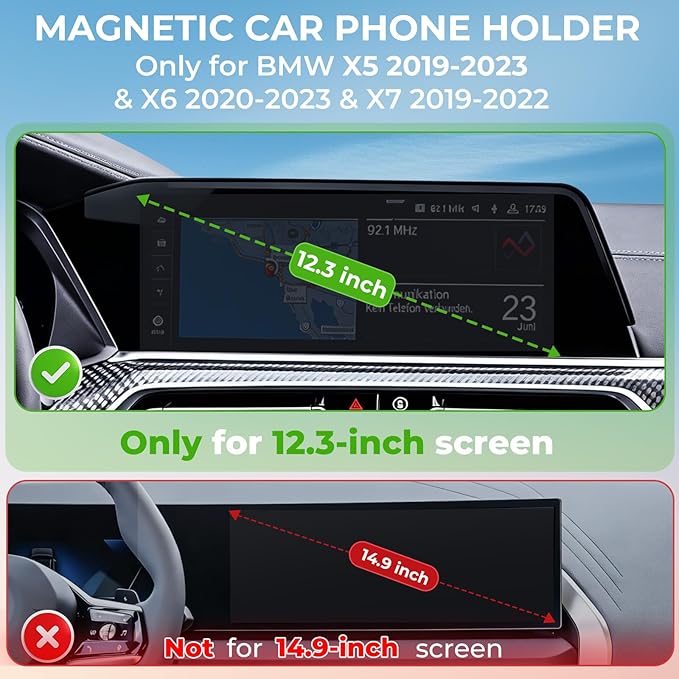 Car Phone Holder for BMW X5 2019-2023 & X6 2020-2023 & X7 2019-2022 (Only for 12.3-Inch Screen) 360° Rotation Magnetic Cell Phone Mount, Compatible with Magsafe, Does Not Affect Air Vent
